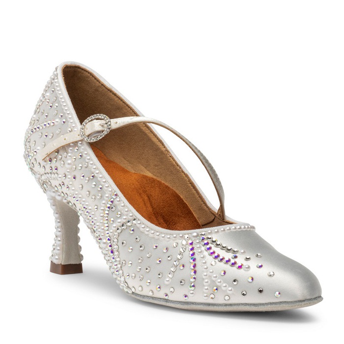 IDS: женские стандарт Каблук 2-2 1/2-3  [ICS RoundToe SingleStrap BY LAUREN] (Белый сатин) р.2-8 вкл. 1/2