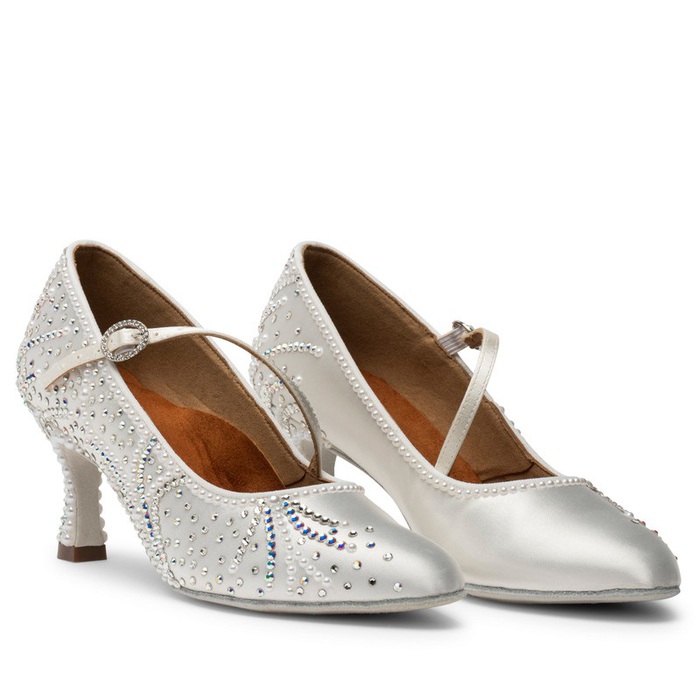 IDS: женские стандарт Каблук 2-2 1/2-3  [ICS RoundToe SingleStrap BY LAUREN] (Белый сатин) р.2-8 вкл. 1/2