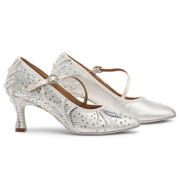 IDS: женские стандарт Каблук 2-2 1/2-3  [ICS RoundToe SingleStrap BY LAUREN] (Белый сатин) р.2-8 вкл. 1/2