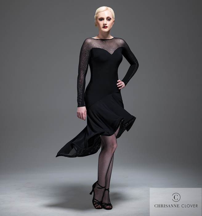 CHRISANNE: женская танцевальная одежда платье для латины  [KATRINA] (black-silver) р.XS,S,M,L