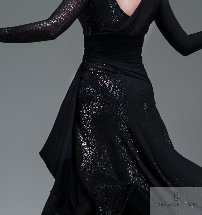 CHRISANNE: женская танцевальная одежда платье для стандарта  [CECELIA] (black-silver) р.XS,S,M,L