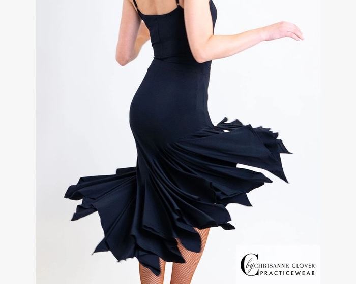 CHRISANNE: женская танцевальная одежда юбка для латины  [COMET] (Чёрная) р.XS,S, M, L, XL